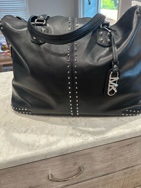 NWT Michael Kors Black Leather Studded Travel Tote